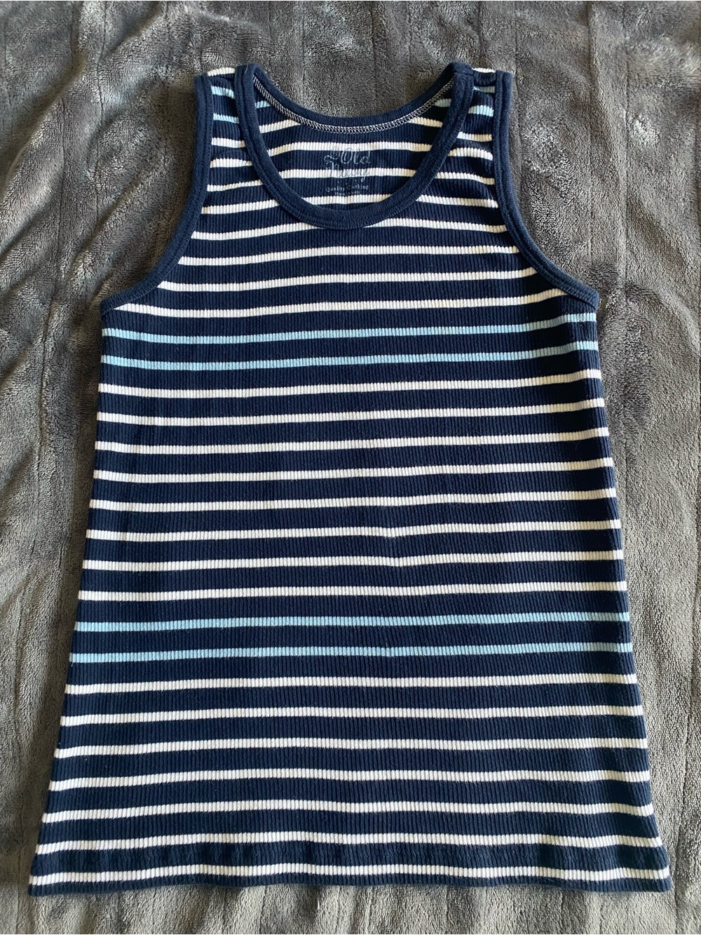 Vintage Y2K Old Navy White & Blue Striped Ribbed Tank, Girl's Large/ Women's XS